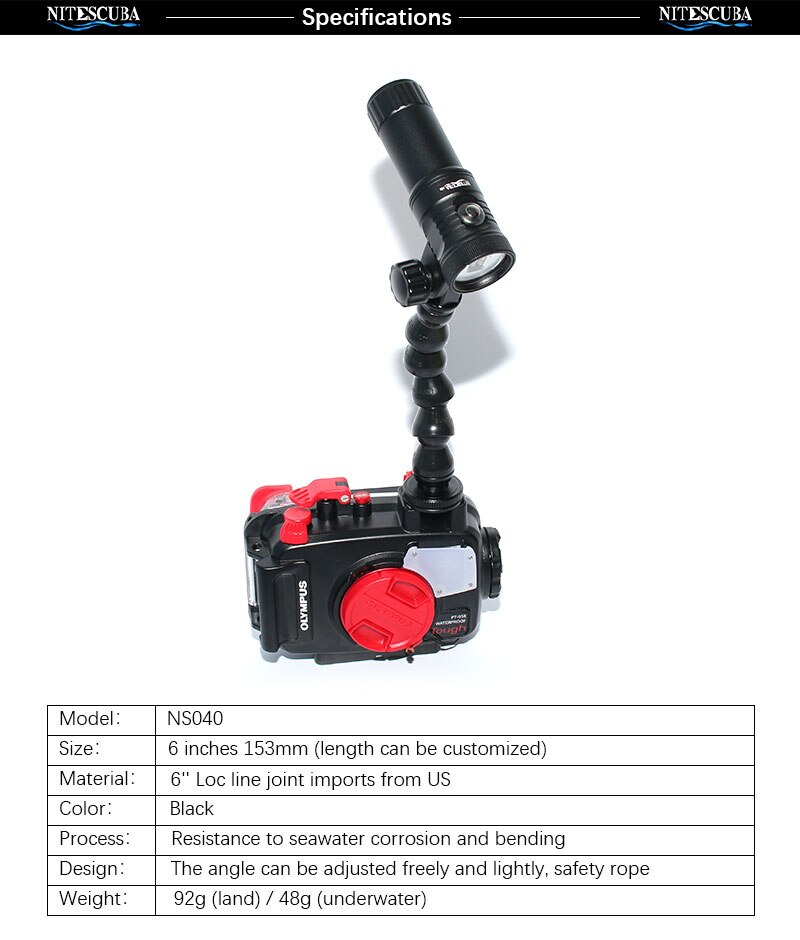 Nitescuba Diving Cold Shoe Snake Arm Flashlight Loc Line Flex Light Arm Ys Adapter Strobe Light Tg6 5 Underwater photography