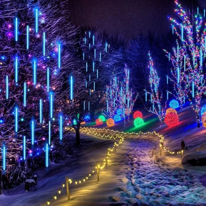 30/50cm 8 tubos lluvia de meteoros luces LED de cadena decoraciones para árboles de Navidad guirnalda de calle para decoración Navidad Año Navidad