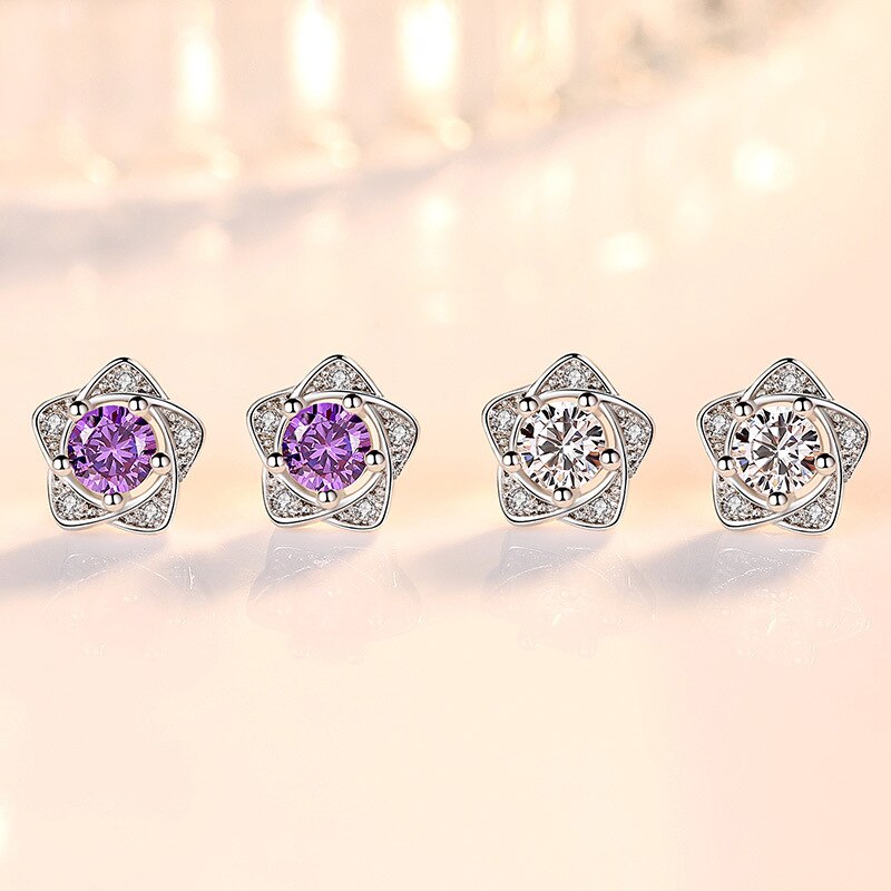 Anenjery Heißer Silber Farbe Mikro CZ Sterne Lila Weiß Zirkon Ohrringe Für Frauen boucle d'oreille S-E586