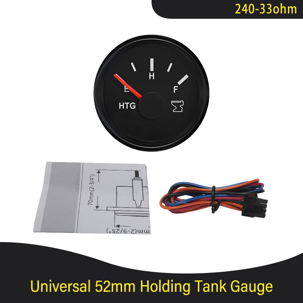 52mm marineholding tank niveaumåler 0-190 ohm 240-33 ohm signal vandtæt båd spildevandsmåler sort vand htg måler: 240-33 bn