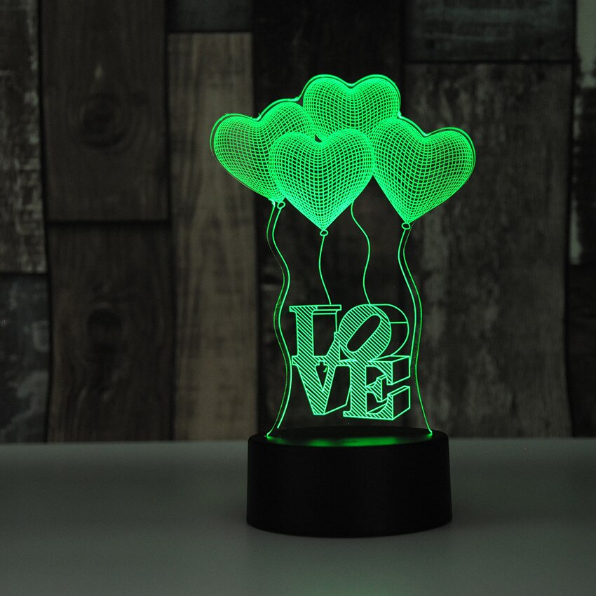 Valentijnsdag Liefde 3D Licht Led Nachtlampje 7 Kleuren Bureaulamp Thuis Gloeilamp Touch Lamp Vrouw of Meisje Vriend