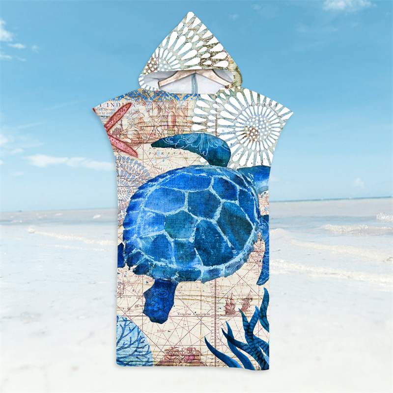 Albornoz de ballenas de cola, toalla de playa, tortuga marina, toallas de baño de secado rápido, capa ligera con capucha, natación, Surf, Poncho para hombres y mujeres adultas: Azul