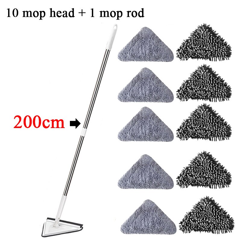 200Cm Multi Driehoek Mop Extensible Huishoudelijke Cleaning Lazy Mop Microfiber Vlakmop Badkamer Glas Floor Cleaner 180 ° Rotatie: 10 Wipes and 1 Mop