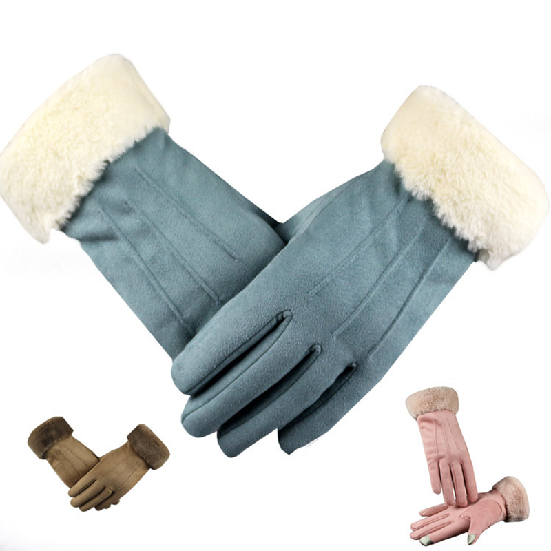 Winter Suède Handschoenen Vrouwen Touch Screen Lederen Handschoen Vrouwelijke Lange Vinger Herfst Mittens Warme Fluwelen Rijden Handschoenen
