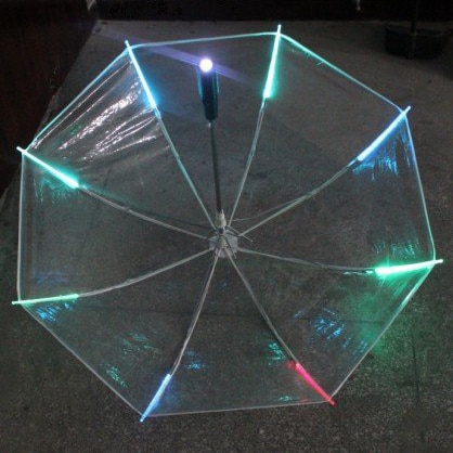 8 Rib Light up Blade Runner Style Changing Color LED Umbrella with Flashlight Transparent Handle Straight Umbrella Parasol