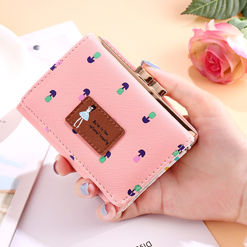 Lady Korte Coin Pouch Vrouwen Purse Kawaii Meisje Kleine Verandering Portemonnees Coin Bag 3 Fold Pu Leather portemonnee: Pink