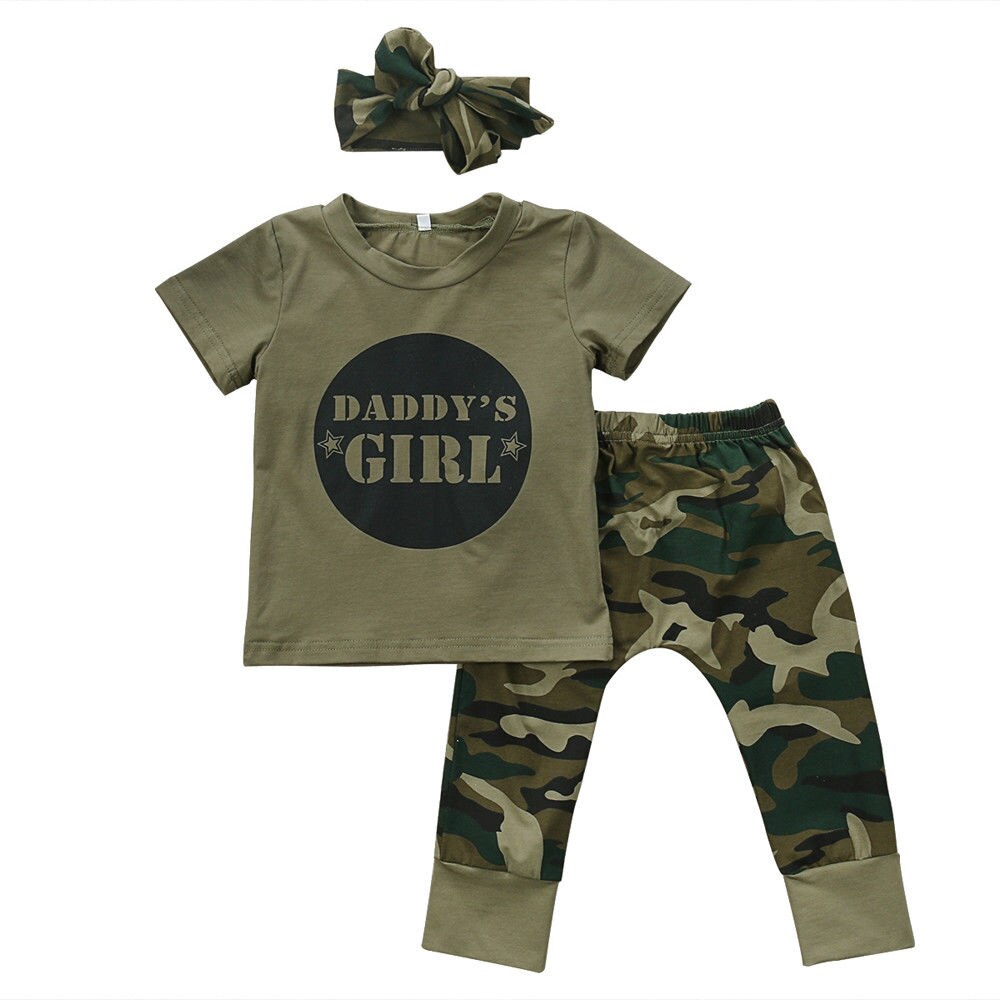 Nyfødt lille barn baby dreng pige camouflage t-shirt toppe bukser tøj sæt tøj 0-24 m: Piger / 6m