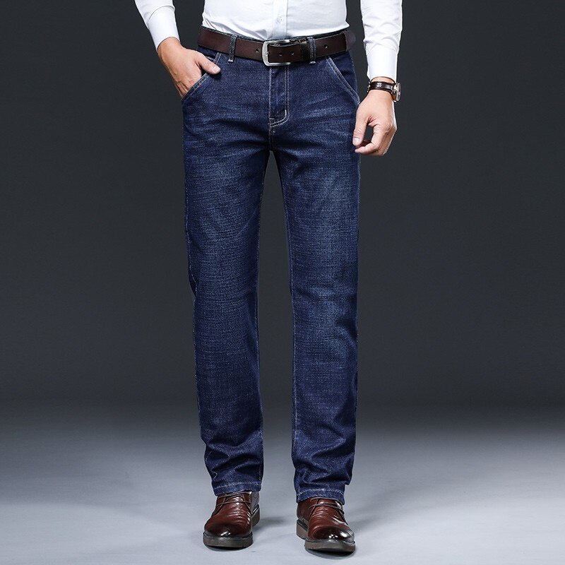 Dikke katoenen stof relaxed fit merk jeans heren casual klassiek rechte losse jeans heren denim broek broek maat