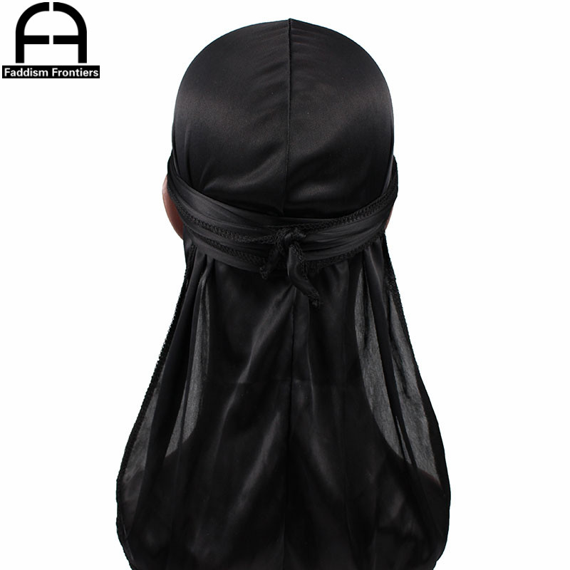 Unisex Women Men Silk Durag Turban Hat Wigs Biker Headwear Headband Hair Accessories Long Tail Straps Bandanas Silky Durags
