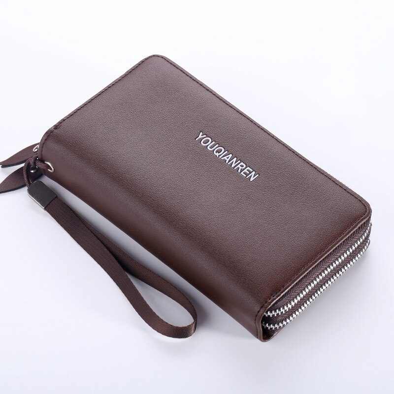 Mannen Lange Portemonnee Clutch Bag Zacht Lederen Business Rits Double-Layer Mobiele Telefoon Tas Multi-card Hand grab Bag Handtas: Brown