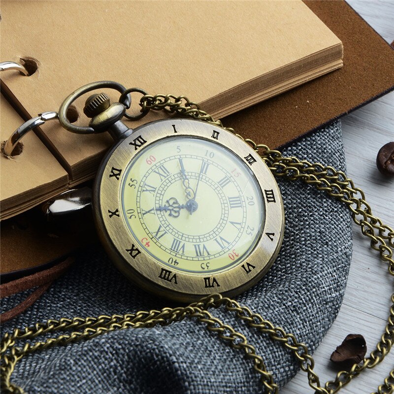 Unieke Mannen Vrouwen Vintage Zakhorloge Romeinse Cijfers Fob Horlogeglas Wijzerplaat Ketting Hanger Klok Tijd met Ketting Karakter Horloge