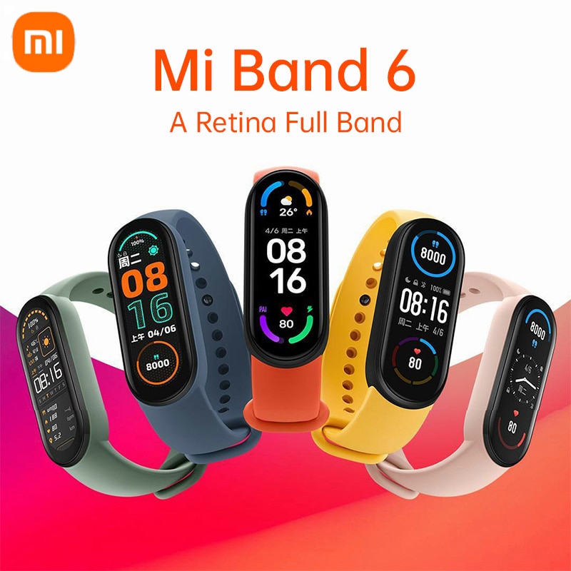 Xiaomi-pulsera inteligente Mi Band 6, accesorio deportivo resistente al agua con control del ritmo cardíaco, oxígeno en sangre y Bluetooth, 5 colores, AMOLED