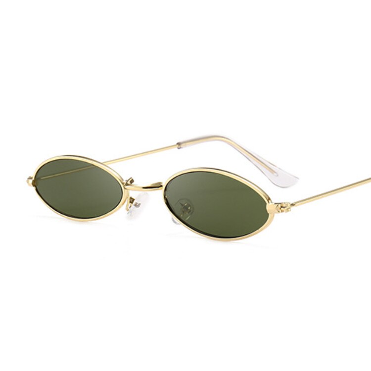 Små ovala dam solglasögon märke solglasögon kvinnor legering röd svart spegel hip hop utomhus oculos de sol: Djupgrön guld