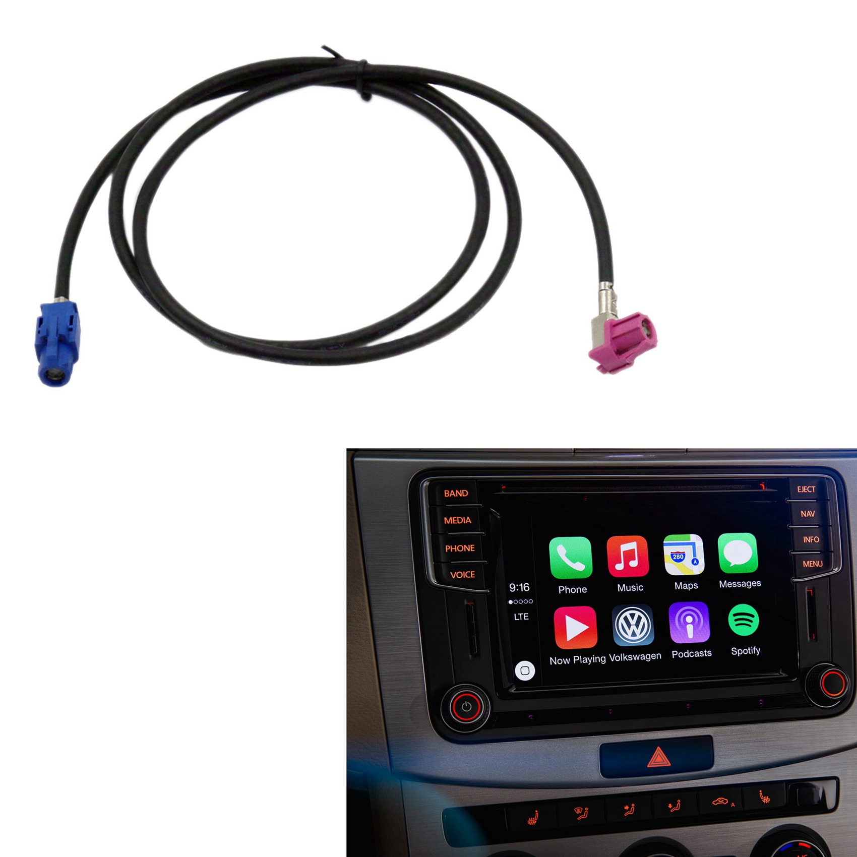 Fil de câble d'écran radio, Passat B8, Tiguan, MQB, MIB STwiches, ZR, NAV, Discover Pro, SFP, 100cm