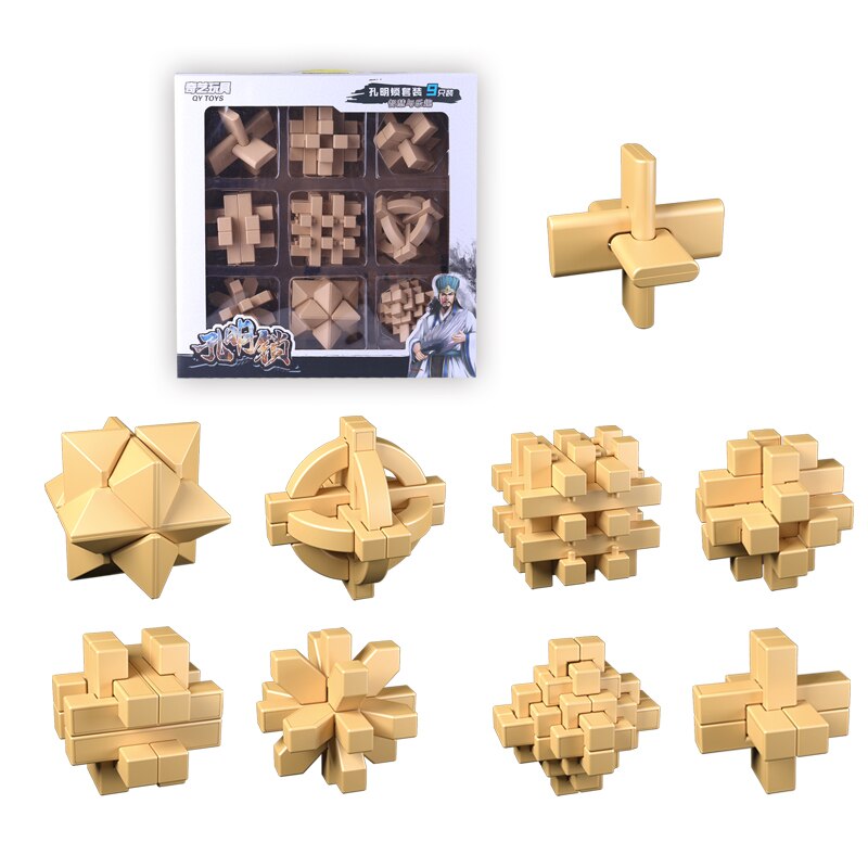 Qiyi Magic Iq Brain Teaser Kong Ming Lock Bundel Set 3D Abs Plastic Elkaar Grijpende Burr Puzzels Game Speelgoed Bamboe Voor volwassenen Kinderen: 9pcs set