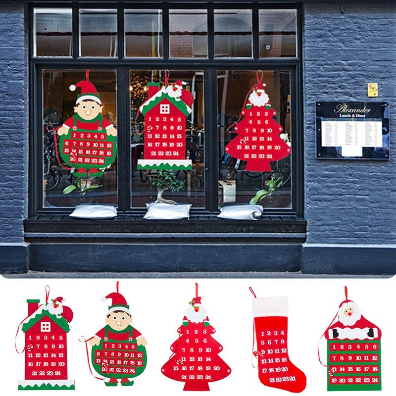 Jul adventskalender snögubbe jultomten tygkalender för fest öppen spis vägg fönsterhänge xmas hängande dekor