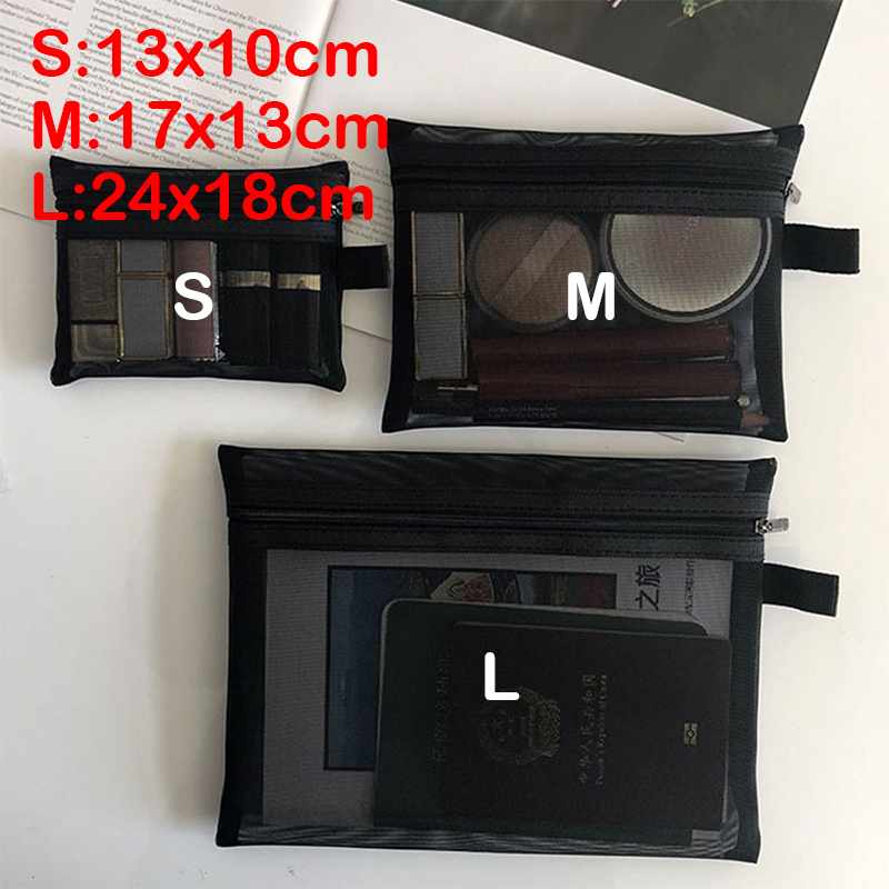 Makeup Bags Women Transparent Mesh Balck Cosmetics Case Cosmetic Brushes Tools Storage Bag Travel Toiletry Organizer Pouch: S / Beige