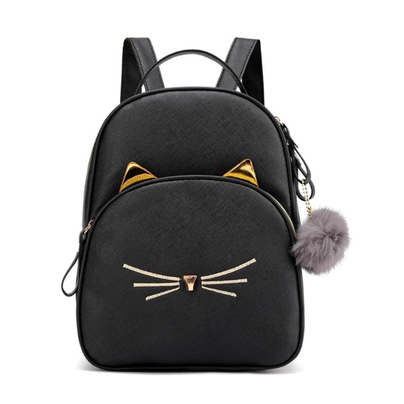 Vrouwen Rugzak Tieners Rugzak Pu Lederen Schooltassen Voor Meisjes Cartoon Kat Vierkante Satchel Licht Schoudertas Mochila Mujer