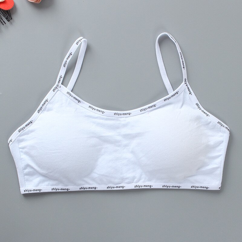 8-16 Years Cotton Girl&#39;s Training Bra Puberty Schoolgirl Detachable Chest Pad Sports Bras Girl Underwear Tube Top Daily Fitness: Letter White