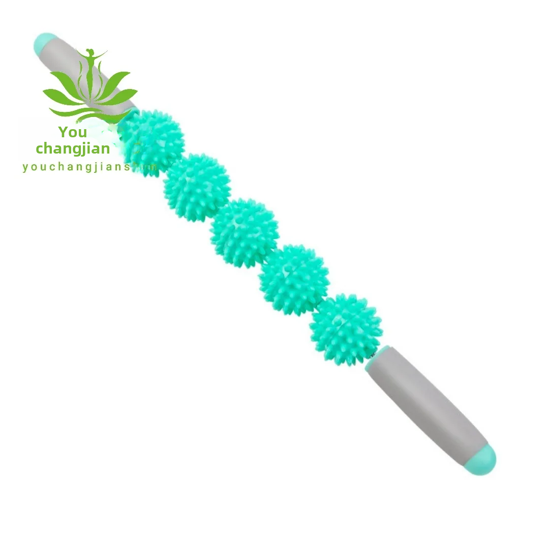 Yoga Fitness Massage Stick Wheel Roller Muscle Relaxation Handheld Ball Lupu Tai Kwu Five Ball Three Wheel Roller Stick: GRAY