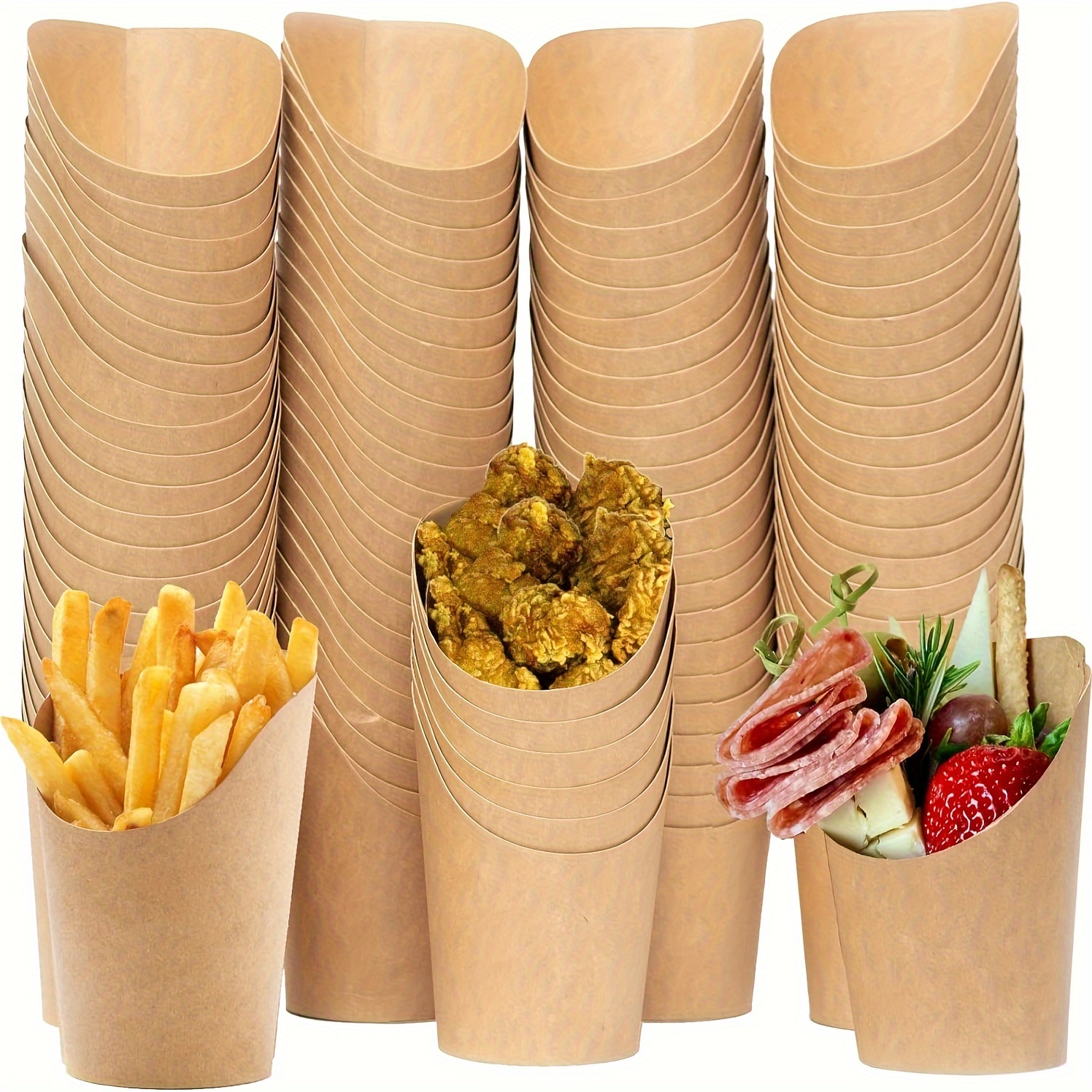 50pcs Fries Paper Cup Set 12oz Disposable Kraft Paper Fry Charcuterie Cups for Party Celebrations Use Cupcakes Popcorn DIY Bakin