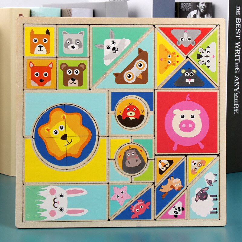 Cortoon Houten Puzzel 7 Stukken Van Gekleurde Developmental Toy Hout Chips Multi-Stijl Spelen Kinderen Puzzel Educatief Speelgoed