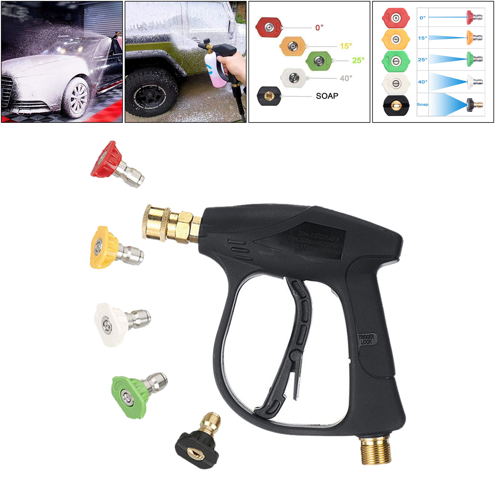 High Pressure Washer Gun 5000 PSI, Replacement for and Cold Water, Pressure Washer Swivel Fitting, 5 Nozzle Tips