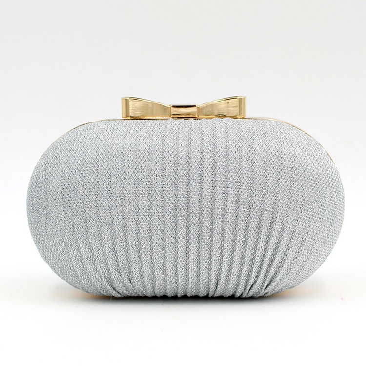 Pochette de soirée noire et argentée pour femmes, sac à main brillant de mariage, sac à bandoulière avec nœud en métal scintillant pour femmes, pochette avec chaîne: Argent