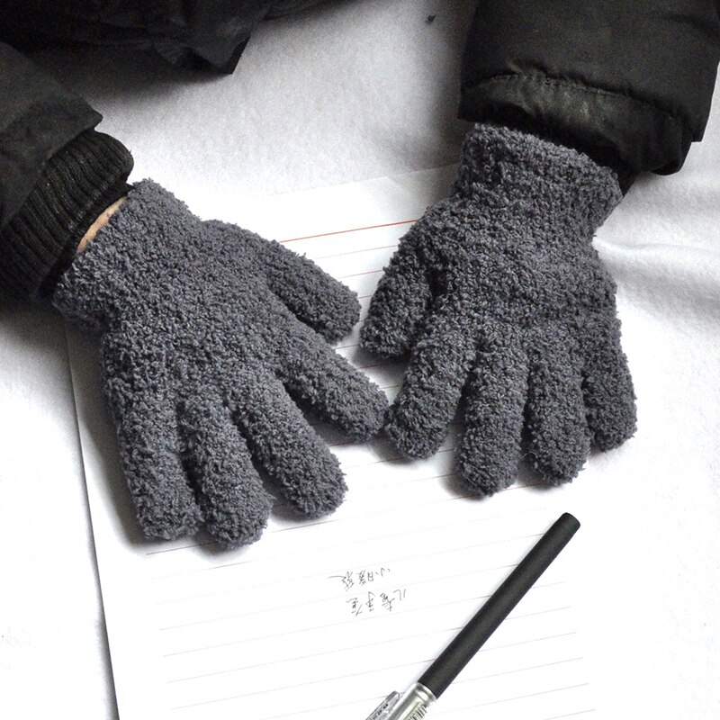 Winter Warm Plus Velvet Thick Gloves Cute Winter Kids Gloves Coral Fleece Children Plush Full Finger Keep Warm Solid Gloves