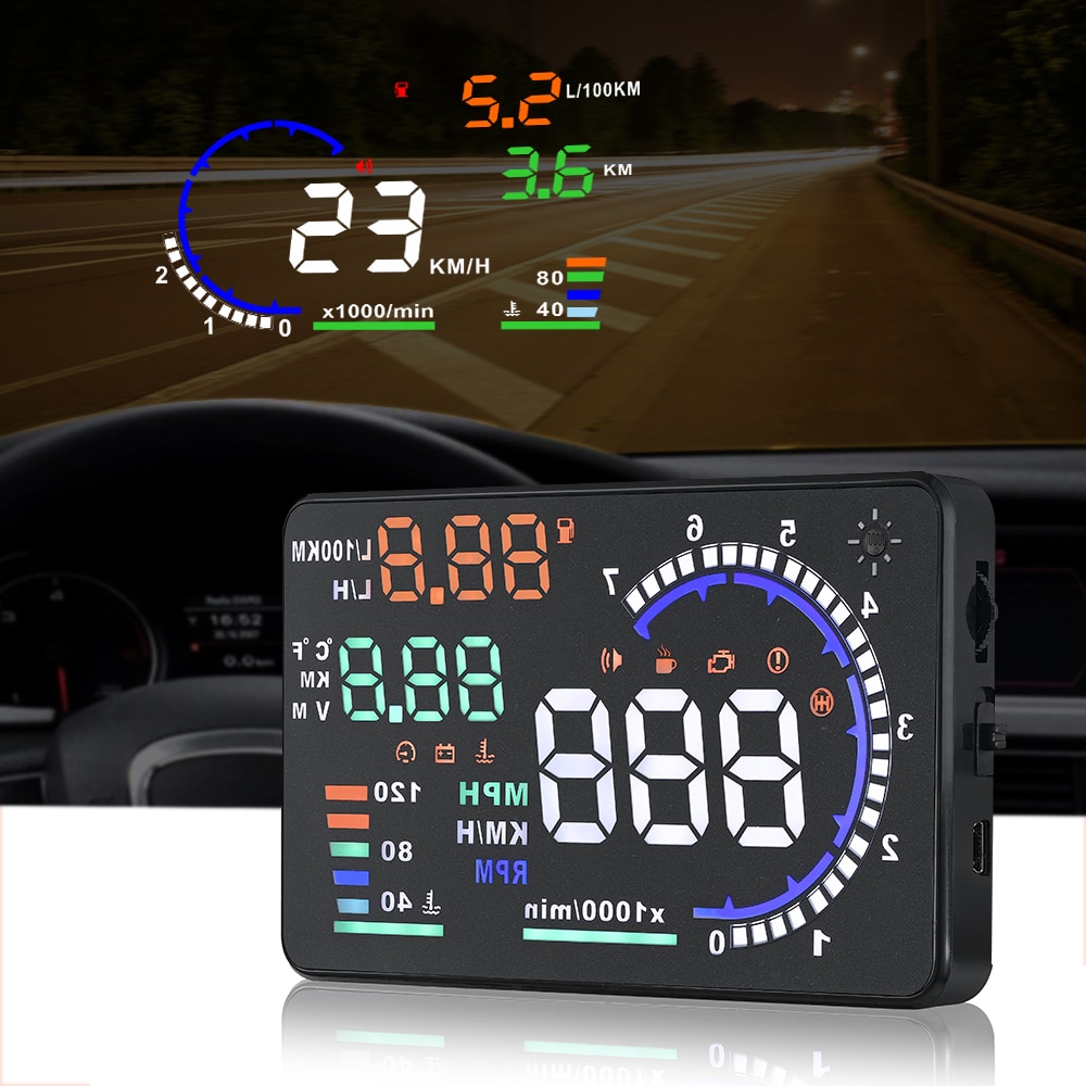HUD Car Head Up Display 5.5 inch LED Windscreen Projector Diagnostic Tool OBD2 OBD Scanner Speed Fuel Warning Alarm Data