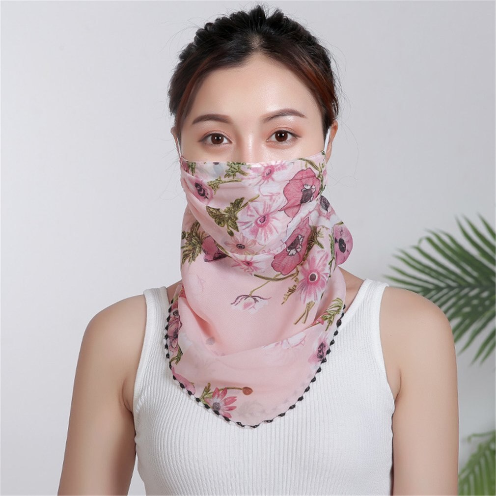 Summer Women Face Mask Neck Protection and Face Protection Sun Veil Scarves Chiffon Mounting Ear Adjustable Tightness Mask: 9