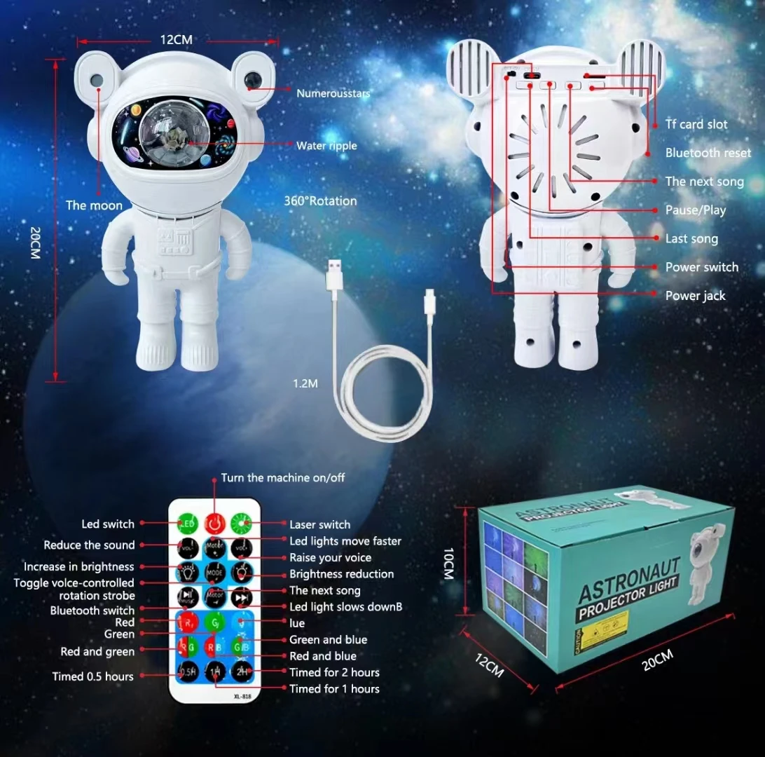 Bluetooth Astronaut Galaxy Projector LED Star Light Aurora Moon Effects Night Light Bedroom Ambiance Speaker Accessories