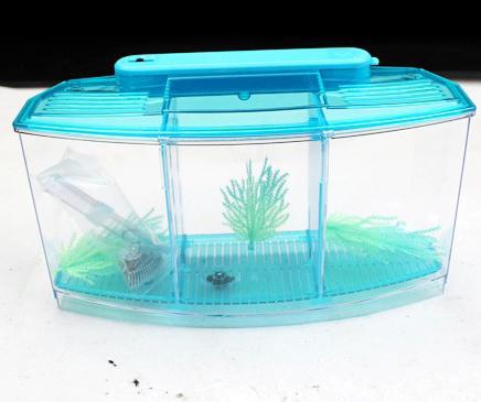Acrylic 3 Splits Aquarium Betta Fish Bowl Led Light Aquarium Incubator Hatchery Breeding Box Fish Tank Turtle Reptile House: Sky Blue