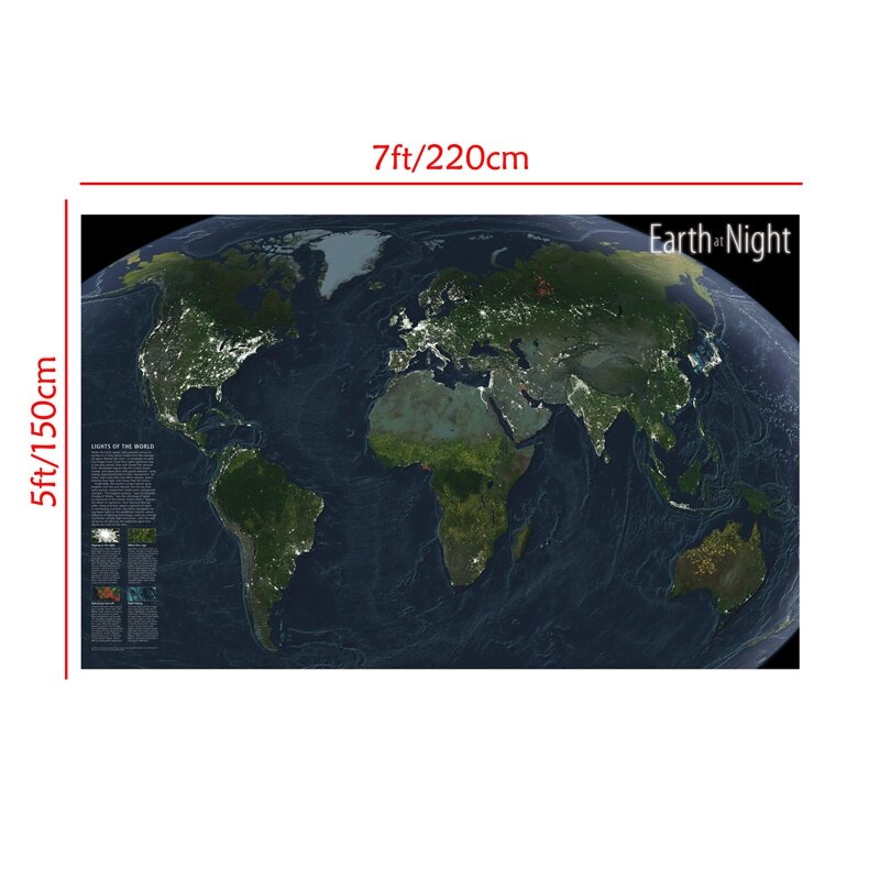 World Atlases Maps 225*150cm World Map Earth at night 2004 Wall Sticker Posters and Prints for Room Office School supplies