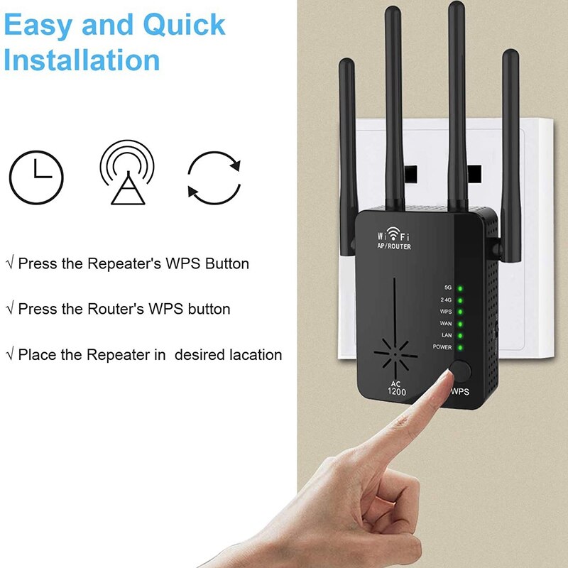 Wifi range extender 1200 mbps wifi repeater trådlös signal booster 2.4 och 5 ghz wifi extender signalförstärkare-eu-kontakt