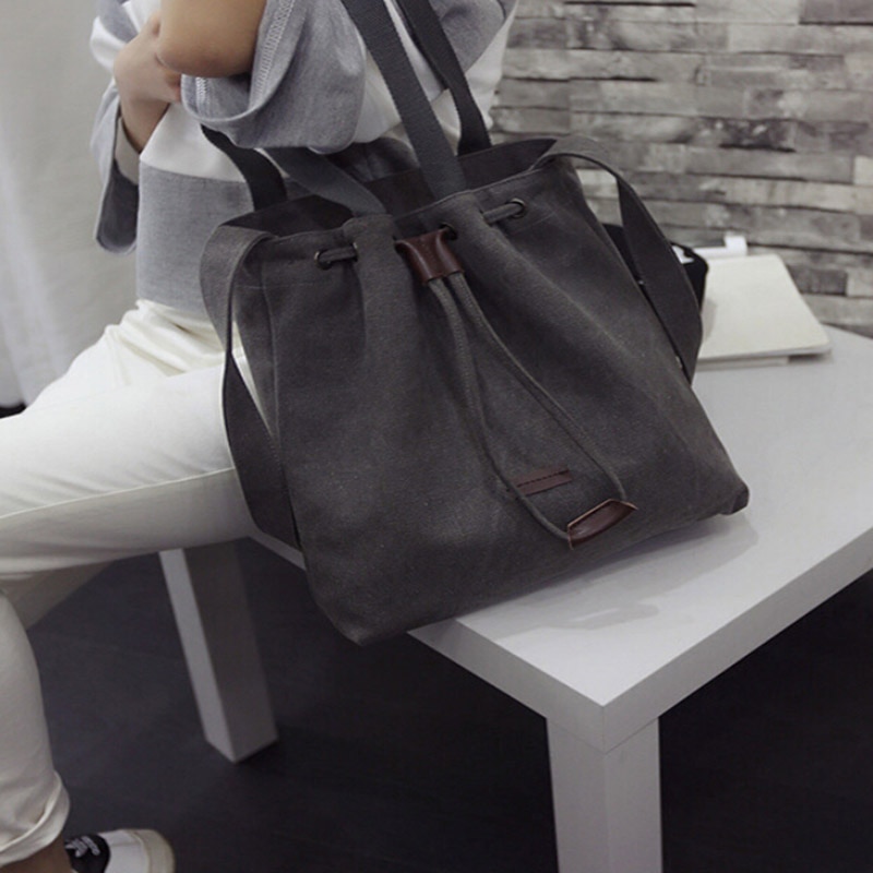 Vrouwen Canvas Schoudertassen Koord Handtas Emmer Tote Messenger Bags Purse Satchel Mode Tassen