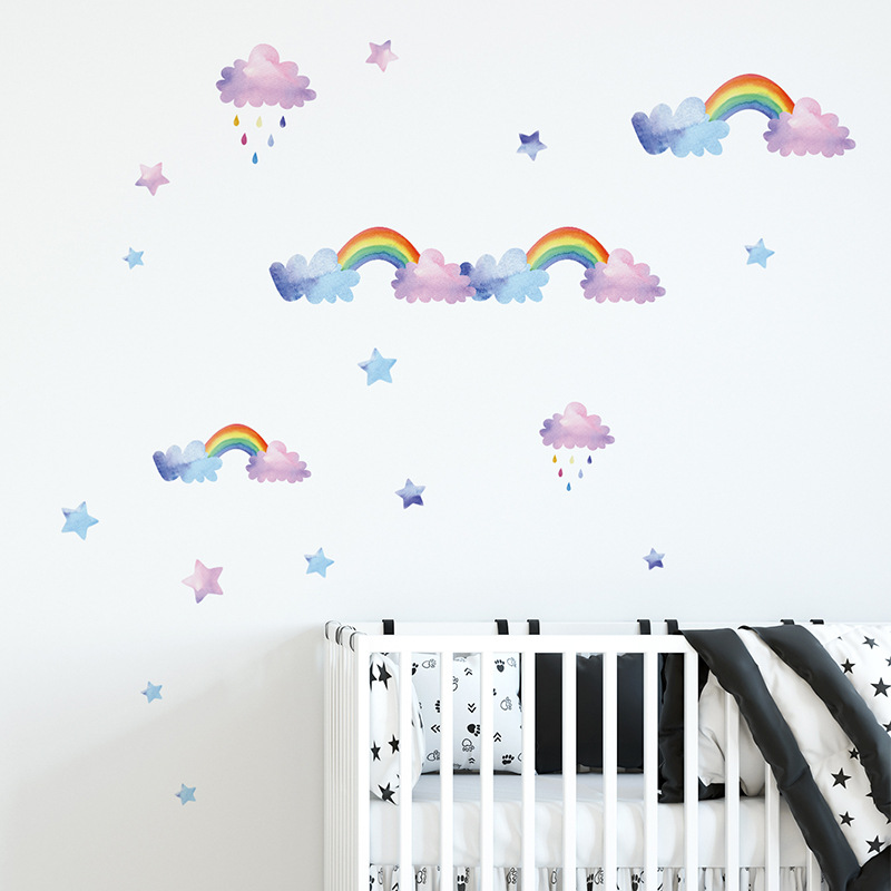 Tegneserie cloud rainbow wallstickers til baby børneværelser soveværelse garderobe boligindretning vægmaleri børnehave layout klistermærker tapet