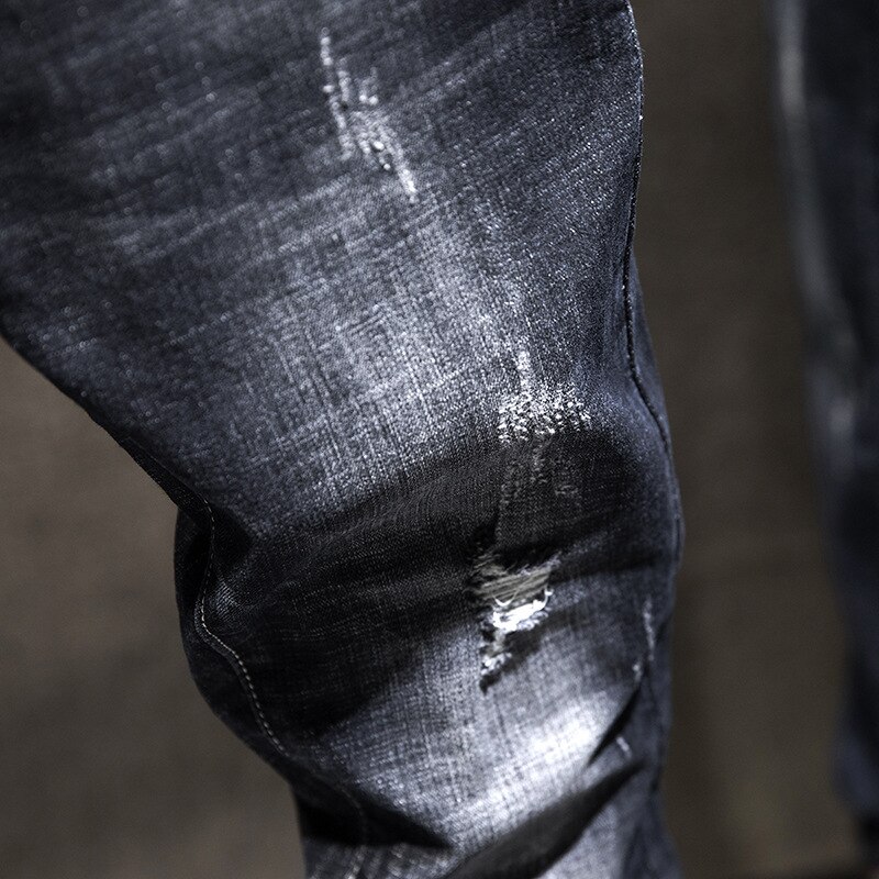 Jean déchiré pour homme maigre noir Stretch jambe mince Streetwear en détresse Moto Biker jean homme Denim pantalon Hip Hop
