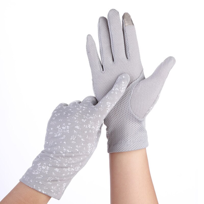Kvinder sommer anti-slip berøringsskærm elastiske tynde handsker bomuld solbeskyttelseshandsker: Lysegrå