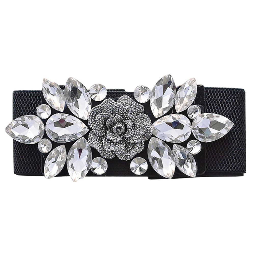 Bryllupsfest kvinner floral spenne rhinestone elastisk bredt clinch belte