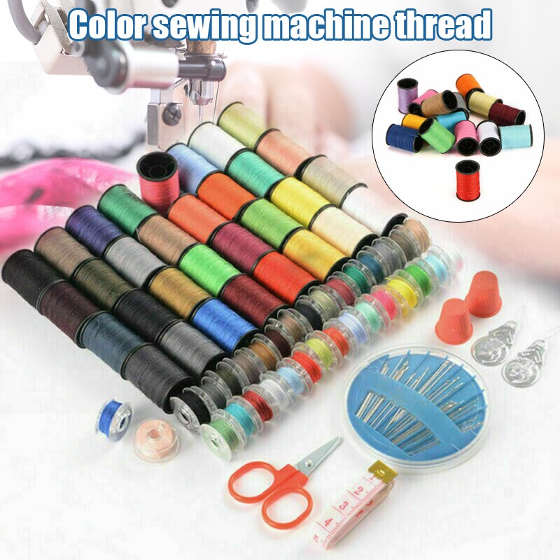 64 Roll Sewing Machine Line Thread Spool Set Bobbin Cotton Reel Scissor Needle Tape Kit WXV: Default Title