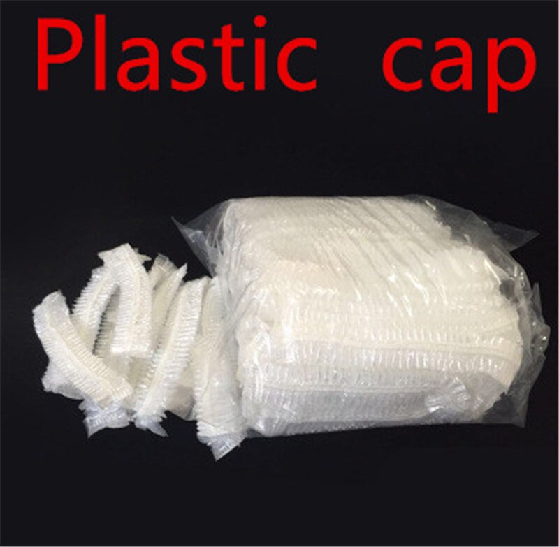 Gorro de ducha desechable no tejido para hombre y mujer, gorro de pelo plisado elástico para Spa, salón, baño, barbería y Hotel, 10 Uds.: white plastic cap