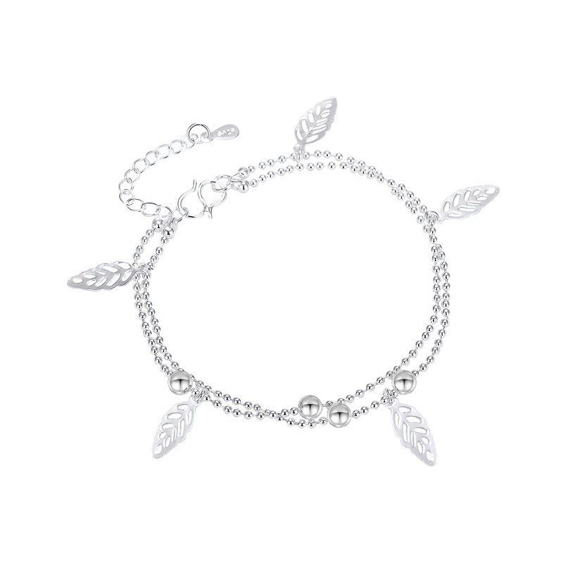 Blatt Armbinde Charme Sterling 925 Silber Schmuck Für Frauen Doppel Schichten Hand Kette Original