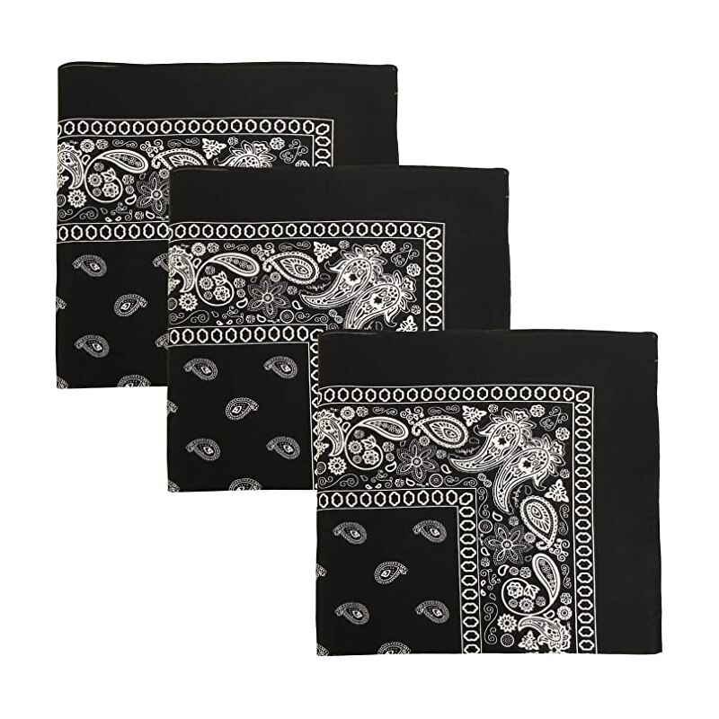 Zestaw 3 bandany robić jazdy rowerem Paisley 100% Bandana bawełniana plac na zewnątrz szalik czarny czerwony wzór Paisley pałąk drukowane dla kobiet/mężczyzn/chłopiec: czarny