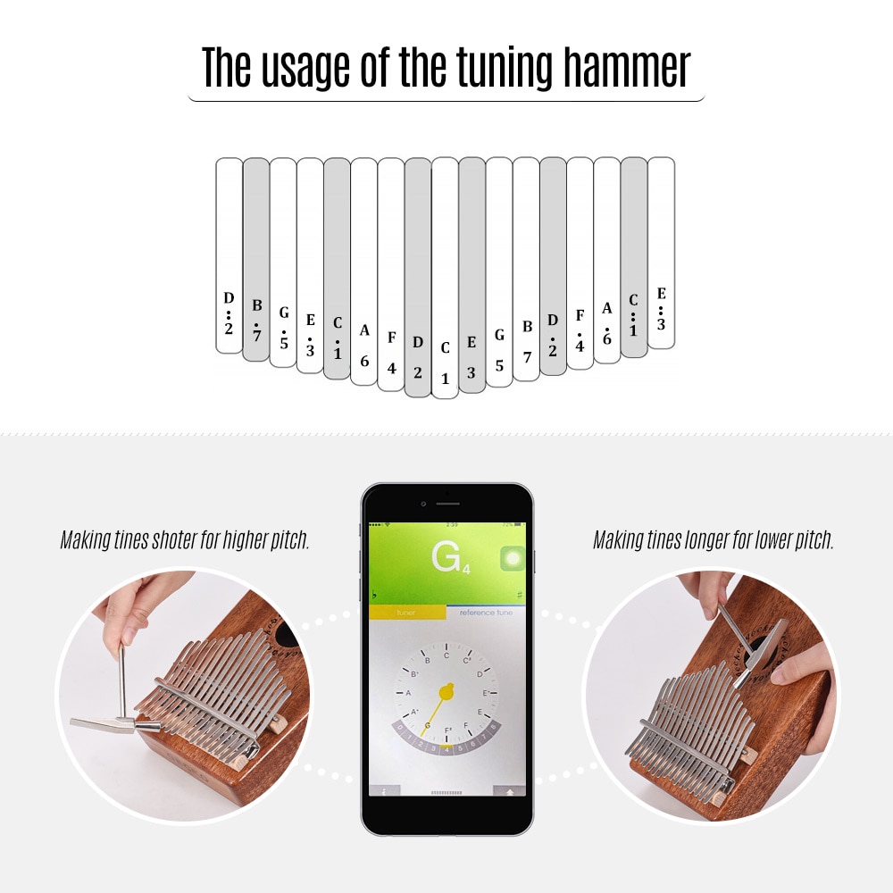 Gecko  k17m 17- nyckel kalimba tumme piano mbira mahogny massivt trä med väska förvaringsväska stämhammare musikbok klistermärken