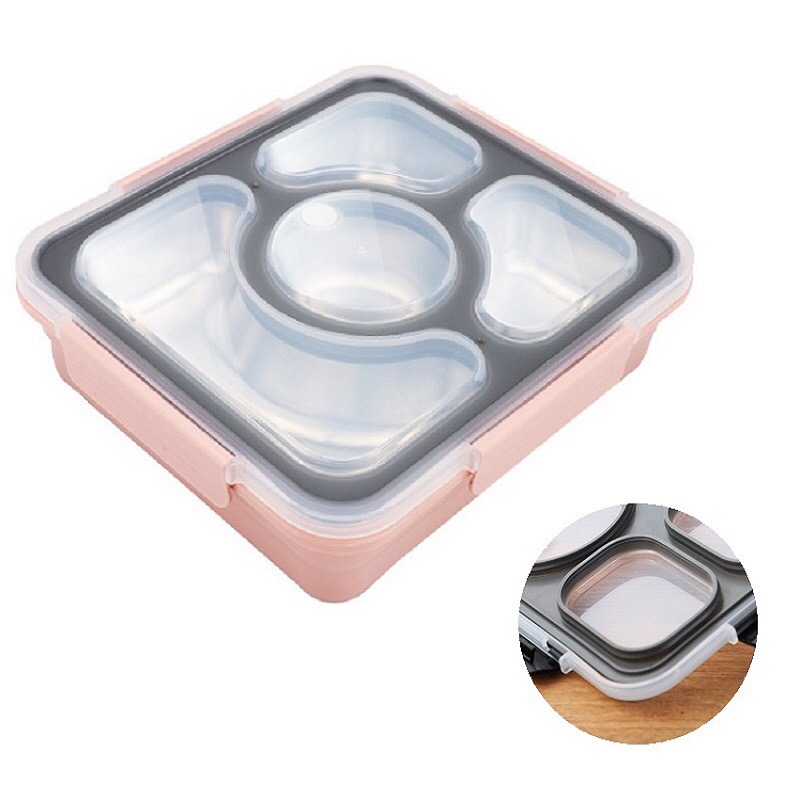 Stainless Steel Lunch Box Containers with Compartments Leakproof Bento Box Food Container with Tableware