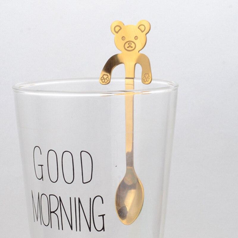 Stainless Steel Cat Bear Coffee Spoons Strring Spoon Long Handle Teaspoon Tea Spoon Dessert Scoop Tableware Gold Cutlery: gold bear