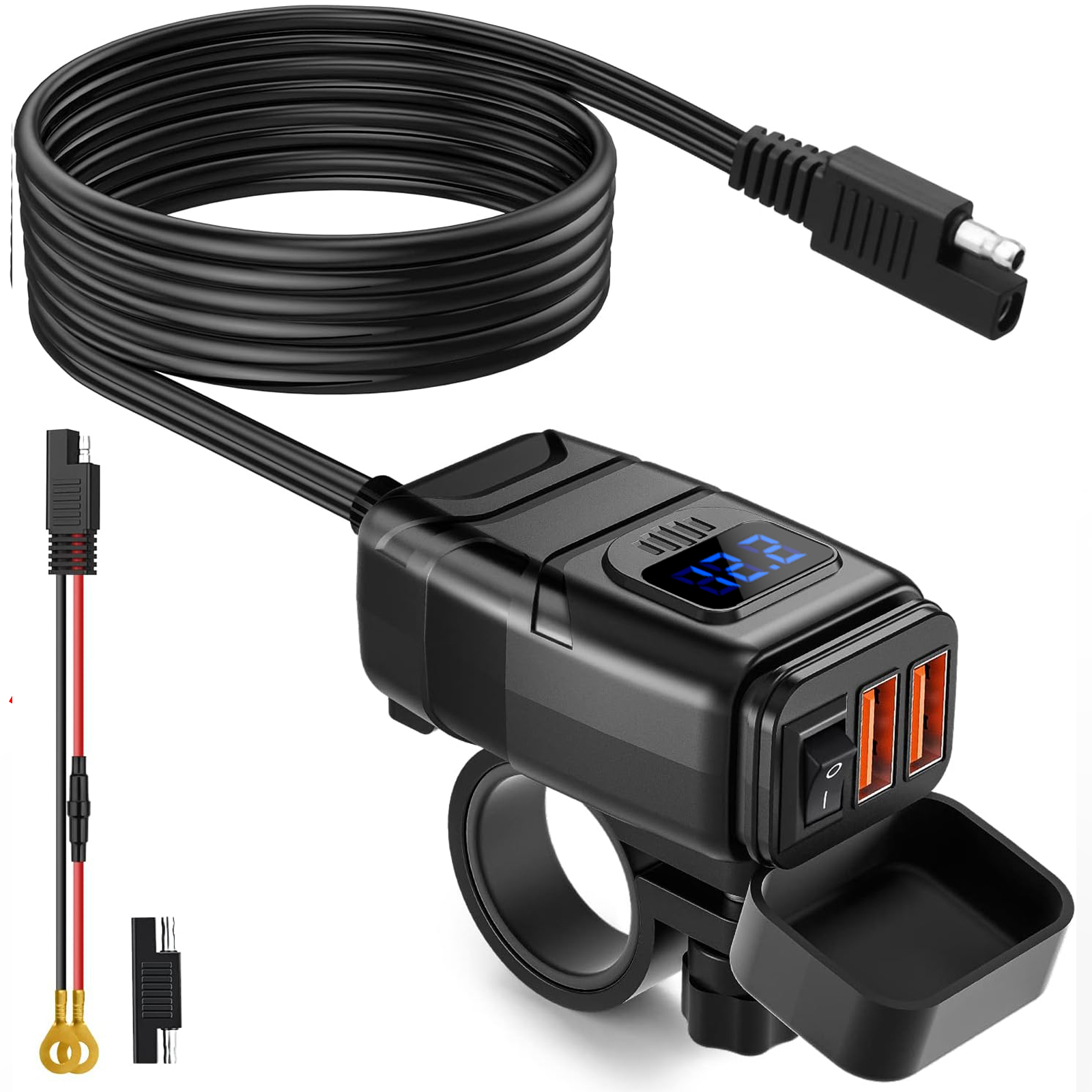 Extractme QC3.0 Motorcycle USB Charger 12V Waterproof Socket Handlebar Cell Quick Charger Adapter with Voltmeter Motor Accessory: RED
