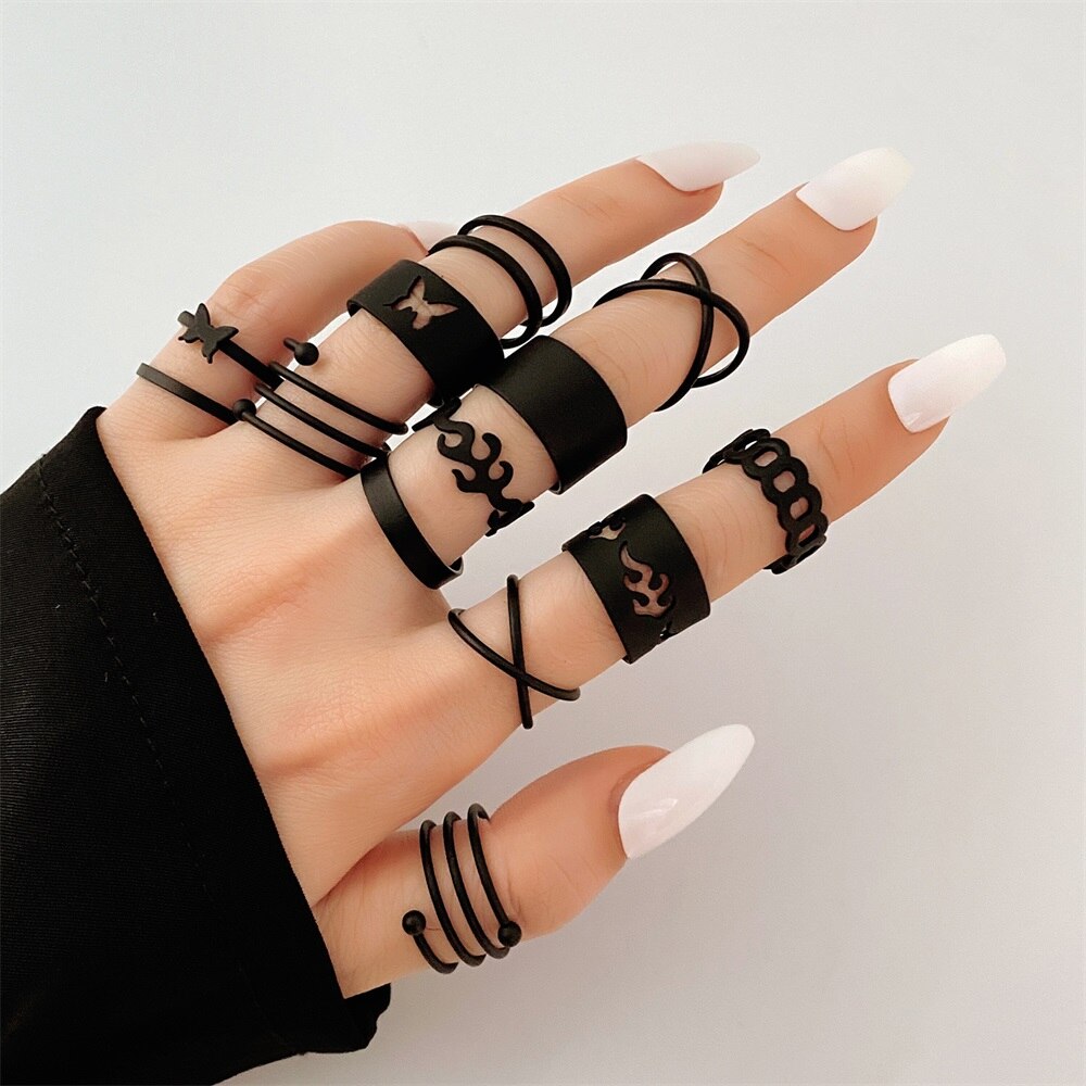 Ifmia Punk Vlam Vlinder Zwart Ringen Sieraden Vrouw Mode 2022 Geometrische Finger Ringen Voor Vrouwen Meisjes Bijoux Femme