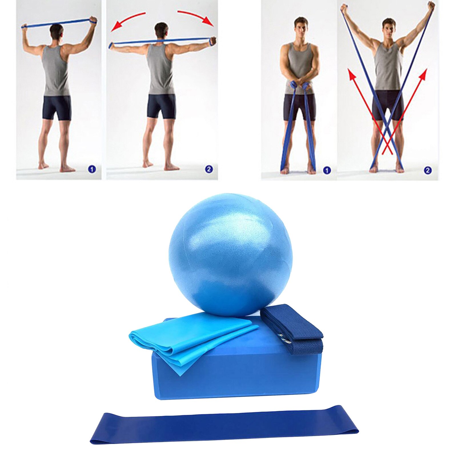 5pcs Yoga Blocks, Yoga Ball &amp; Resistance Bands for Arms, Shoulders, Legs, Butt, Workout Stretch Bands for Physical Therapy, Gym